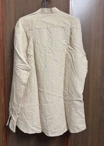 Mango Man Beige Band Collar Shirt