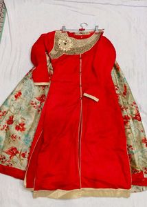 Stunning Red Embellished Kurta and skirt