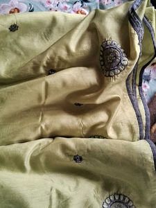 Elegant Olive Green Embroidered Saree