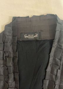 Black Ruffle Detail Open Front Shrug/Outer
