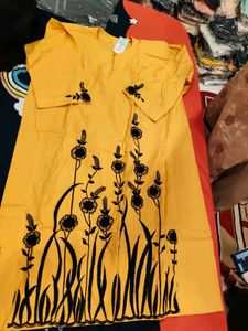 Yellow Kurta with Black Floral Print