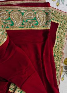 heavy red bordered saree with blouse