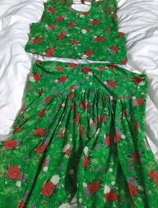 Green Rose Print Kurta Set
