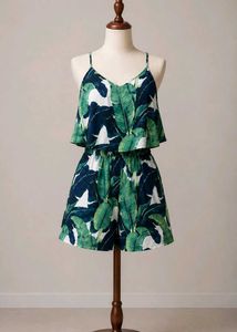 Ruffle Layer Tropical Print Playsuit / Romper