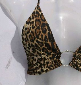 Leopard Print Halter Neck Crop Top