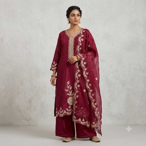 pink Embroidered Kurta Set with Palazzo