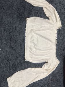 White Off-Shoulder Smocked Top
