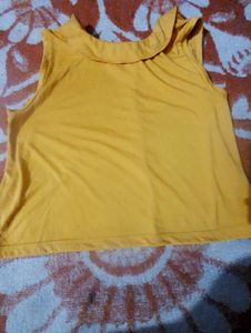 Yellow Ruffle Neck Sleeveless Top