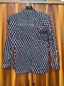 Blue Printed Short Kurta Top | Size Medium