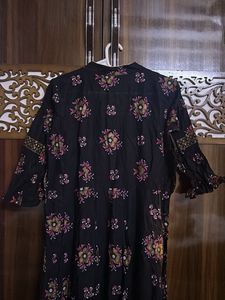 Black Long Floral Print Kurta with bell sleeves