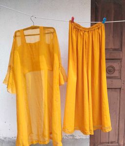 Vibrant Yellow Embroidered 3 piece set