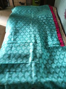 GentlyUsed BeautifulCyanEmbroidered Saree+Blouse