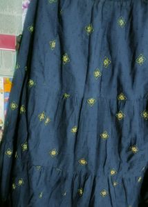 Navy Embroidered Tiered Maxi Skirt