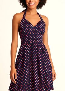 Navy & Pink Polka Dot Halter Dress