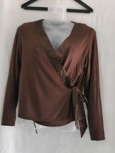 MARKS & SPENCER Brown Long Sleeve Wrap Top