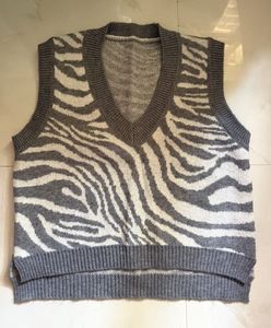 Grey Zebra Print Knit Vest