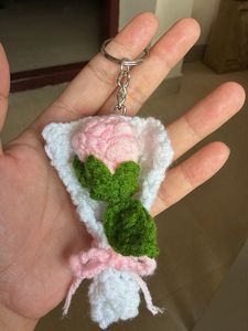 crocheted rose bouquet keychain