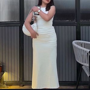 Elegant White Ruched Midi Dress