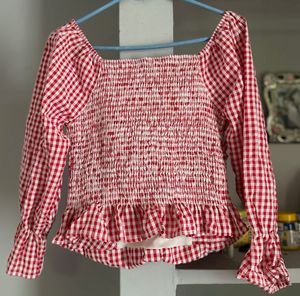 Red Gingham Ruched Top