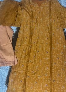 Yellow Printed Kurta Set with Dupatta
