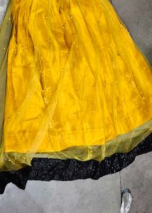 Yellow Net Lehenga with Sequins Skirt
