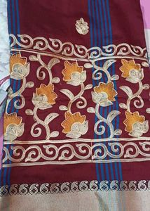 Embroidered Maroon cotton Saree