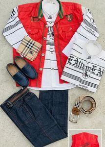 Stylish Boys Red Vest and Denim Jeans Set