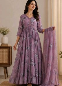 Purple Floral Kurtha Set