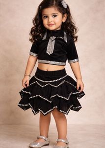 girls Black Sequined top n skirt