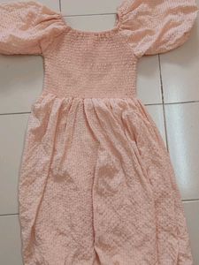 Peach Puff Sleeve Mini Dress