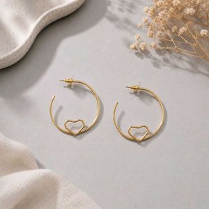 Chic Gold Hoop Earrings with Heart Charm