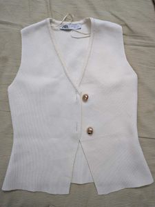 Cream V-Neck Button Vest Top