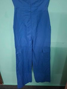 Blue Strapless Wide Leg Jumpsuit