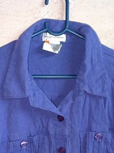 Vibrant Royal Blue Button-Up Blouse Oversized