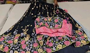 Navy Blue Floral Embroidered Lehenga Choli
