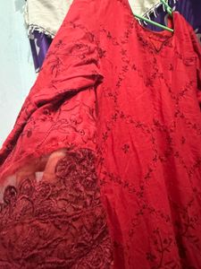 embroidery Red Kurta Set