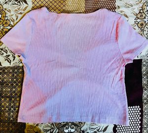 Pink Ruched V-Neck Cropped Top