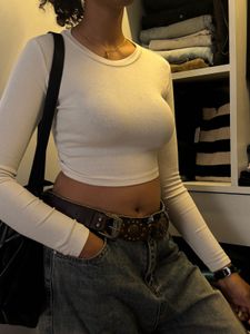 White Long Sleeve Crop Top