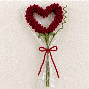Handmade Crochet Red Heart Flower Bouquet | Romant