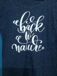 Navy Blue Marled Graphic Slub Knit Tees Tshirt Top