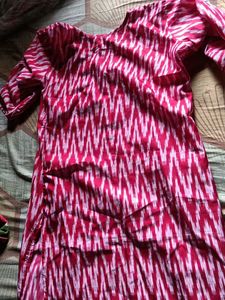 Stylish Red & White Ikat Print Kurta