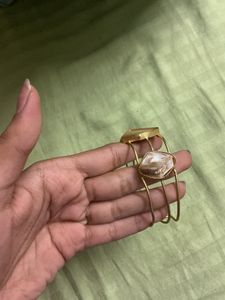 Unique Gold Bracelet with White Stone