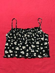 SHEIN Black Floral Frill Crop Top – Size L