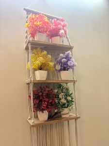Boho Macrame Plant Shelf with plants