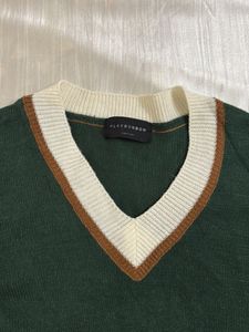 Green V-Neck Korean Sweater