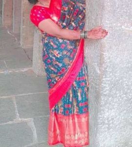Greenred Pattu Silk Sari With Golden Zari Print