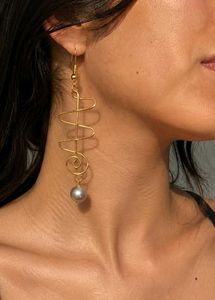 Elegant Gold Swirl Pearl Drop Earrings