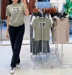 Olive Green YOUSTA women Print Relaxed T-Shirt