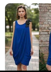 Blue Draped Bow Detail Dress