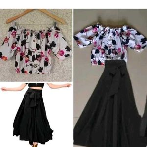 Floral Top & Black Skirt Co-ord Set